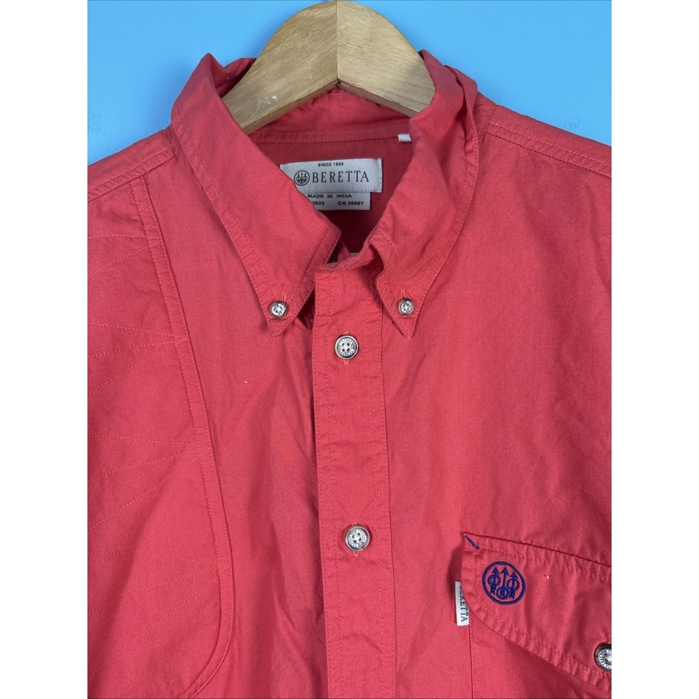 Beretta Right Hand Shooting Shirt XL Red Cotton Button Down Collar Long Sleeve